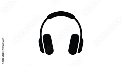 Simple black silhouette of over ear headphones on a white background