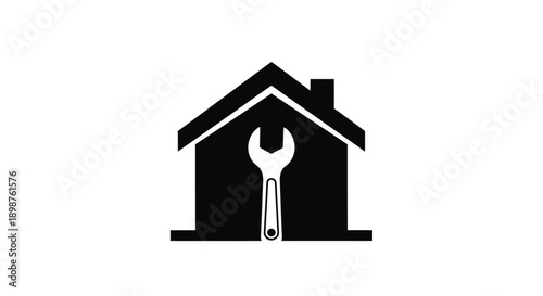 Home repair services icon featuring a wrench inside a house shape