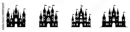 Gothic Horror Castle Silhouettes: Spooky Medieval Fortress Vector Illustrations for Halloween and Fantasy Design