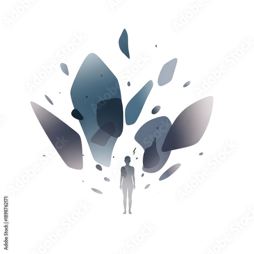 Man experiencing mental explosion of thoughts and ideas