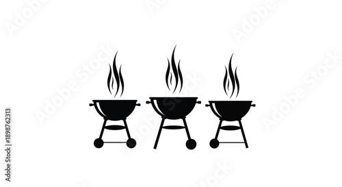Three black silhouette grills with rising smoke simple graphic design