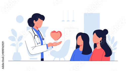 Compassionate Healthcare: A caring practitioner conveys the importance of cardiac health to a concerned patient, emphasizing preventative care.