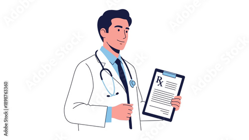 Doctor with prescription: A skilled and confident doctor, dressed in a crisp white coat, holds a prescription with a compassionate and reassuring demeanor.