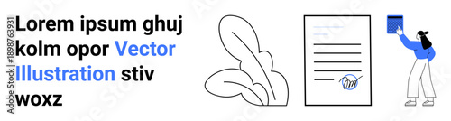 Digital contracts, legal agreements, business documents, file management, record keeping, data organization. Person holding a folder, document with signature abstract shapes. Digital contracts