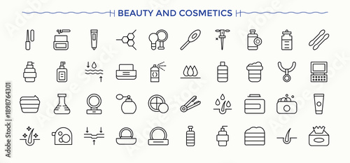 Beauty and cosmetics modern icon set. Modern icons collection. Face icon set. Featuring skin, face, care, cosmetic, cream and more.