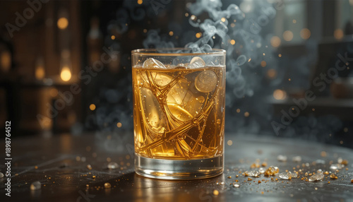 Wallpaper Mural Classic whiskey glass with clear alcohol and golden liquid with artistic light effects Torontodigital.ca