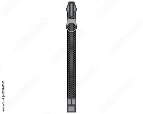 black and grey zipper vector design on clothing that stretches straight from top to bottom which is useful for connecting or tying trousers or clothes or bags