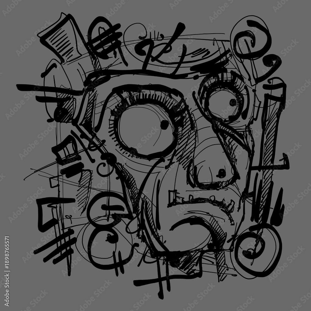 Obraz premium Abstract face. Abstract image for printing. Picture for modern interiors. The picture is painted by hand on a tablet.