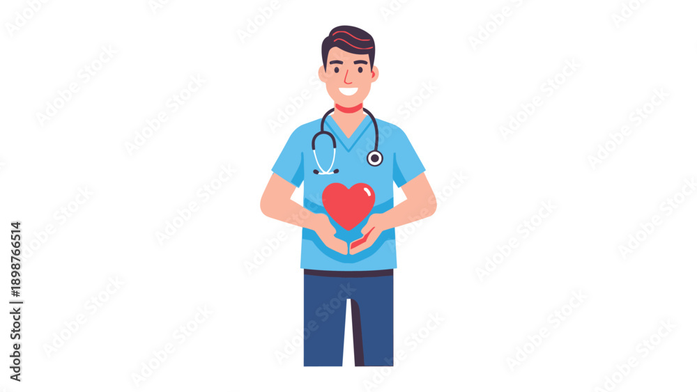 Fototapeta premium Compassionate Care: A healthcare professional, embodying empathy and dedication, tenderly cradles a symbolic heart, symbolizing the essence of care and compassion.