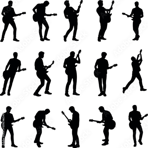 Guitar players silhouette vector graphics music illustration