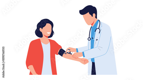Medical Consultation: A dedicated doctor conducts a blood pressure check on a patient during a routine medical examination, emphasizing preventive care.