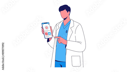 Digital Healthcare Consultation: A healthcare professional, embodying knowledge and trust, uses the advanced features of a smart phone to guide, inform, and assist patients.
