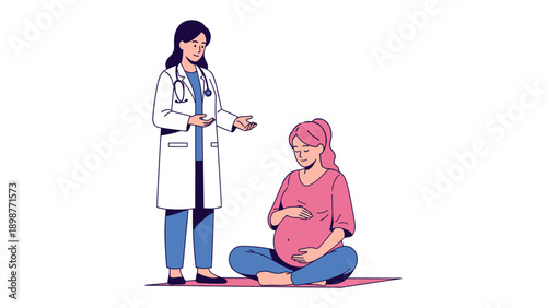Prenatal Care and Consultation: A doctor providing consultation for the pregnant woman, ensuring a safe and healthy pregnancy experience.