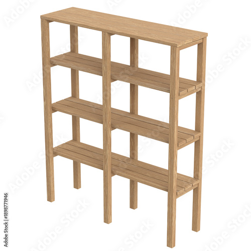 3D rendering illustration of a wooden storage shelf