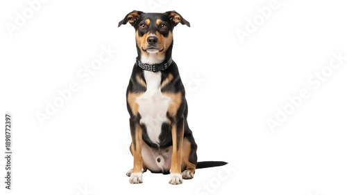 ​Loyal Black and Tan Mixed Breed Dog Isolated on transparent background