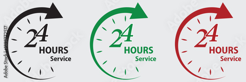  24 hour service sign, 24 hour order execution symbol, 24 hour fast sign, fast service icon.