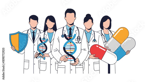 Healthcare Heroes: A team of dedicated medical professionals, united in their mission to safeguard health, showcase elements of the medical field.