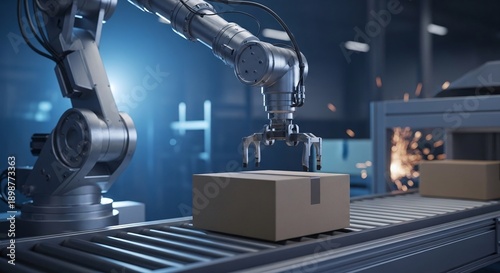 Robotic arm handling package in automated warehouse setting