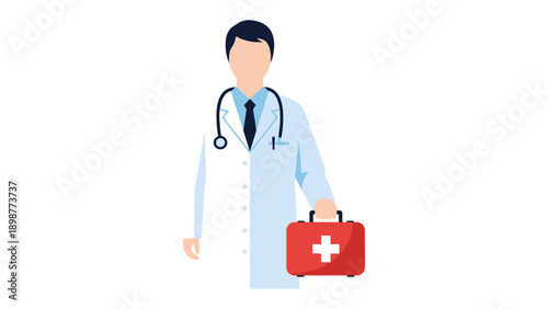 Doctor Ready: A determined doctor, armed with a stethoscope and medical kit, stands ready to provide medical assistance. Symbolizing professional healthcare and support.