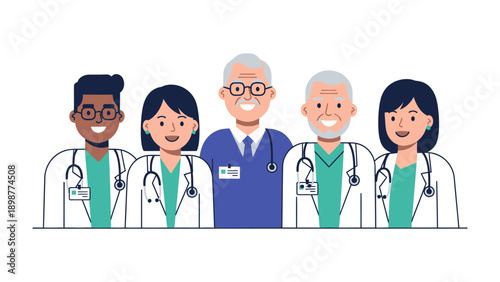 Health Professionals United: A united front of diverse medical professionals, radiating competence and compassion. Representing collaboration and expertise in healthcare