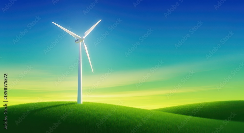 Obraz premium Towering white wind turbines spinning on a rolling green landscape generating sustainable electrical power from clean renewable energy sources, summer, nature, resource