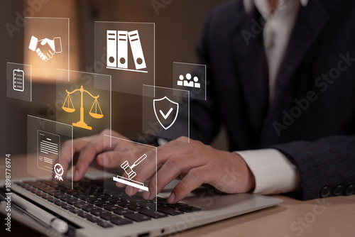 Legal compliance and corporate governance with digital law, representing contract management, business law, regulation, and legal technology solutions. legal, law, compliance, regulation, governance,