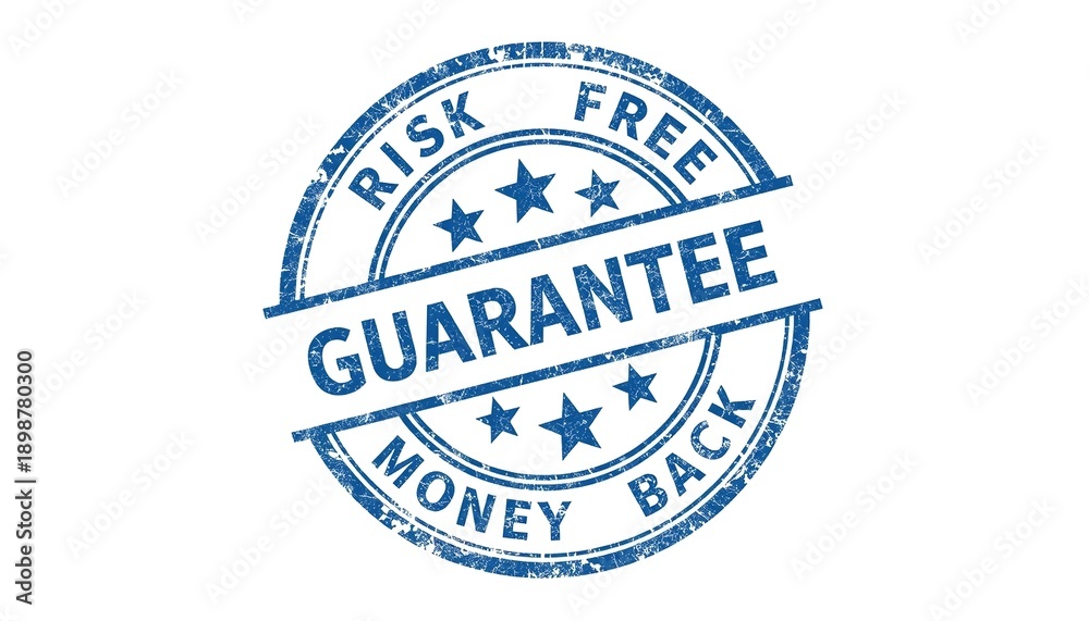 Obraz premium A blue guarantee stamp on a white background, symbolizing risk-free and money-back policies.