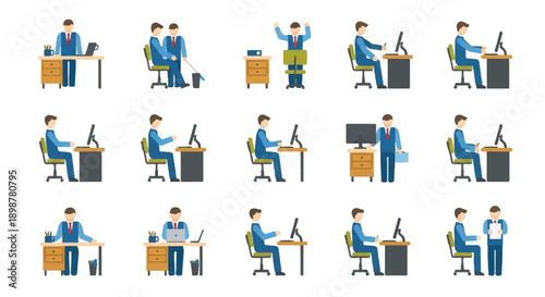 Businessman working at his desk in office, completing tasks and managing projects with focus and determination, showcasing productivity and efficiency.