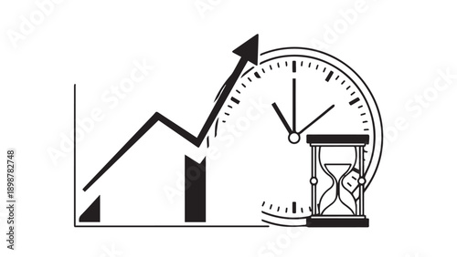 Business Growth and Time Management Concept with Graph Arrow and Clock.