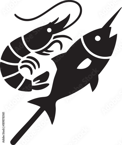 Minimalist Seafood Skewer Prawn & Fish Black