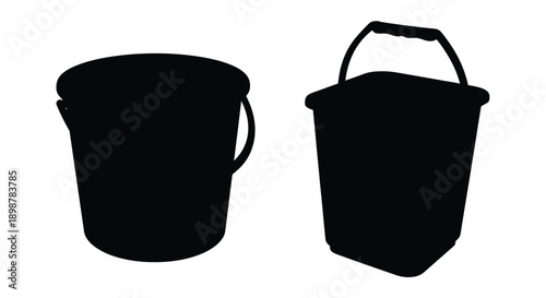 Two black silhouettes of buckets against a white background