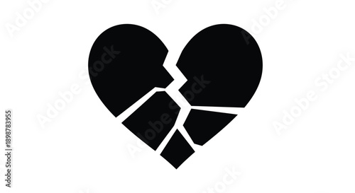 A black silhouette of a broken heart on a white background