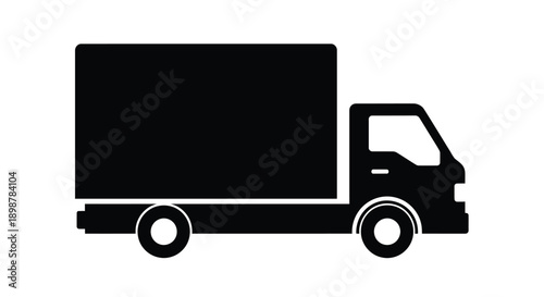 Simple black silhouette of a delivery or moving truck with visible wheels