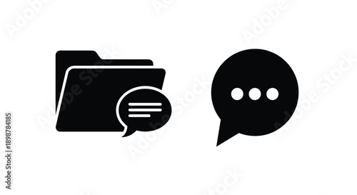 File folder and chat bubble icons in a simple black and white design