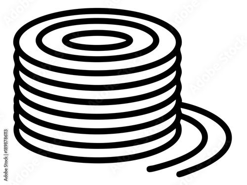 Black and white icon depicting a stack of circular items like coins or data disks unraveling slightly to the side.