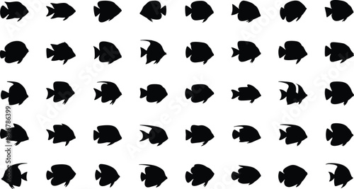 Collection of various fish silhouettes on white