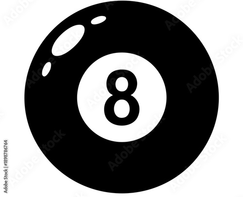 Simple black and white illustration of the number eight billiard ball isolated on a white background.