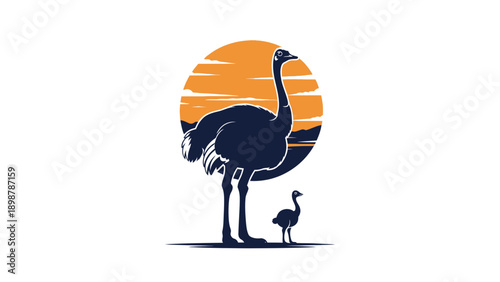 A commercial vector silhouette of an ostrich and chick, peering curiously in South Africa