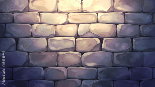 A digitally painted image depicting a wall constructed of large, irregular, roughly-cut rectangular stone blocks. The wall is viewed straight-on and fills the entire frame.