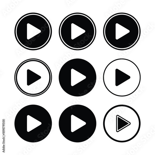 Free Download A collection of nine play button icons in various styles and designs on a clean white background - GFXLoad