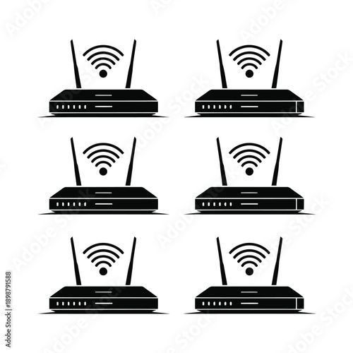 Collection of Wi-Fi routers with varying signal strengths displayed in a grid pattern