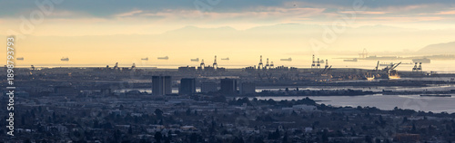 Port of Oakland, Many Container Ships Anchored in San Francisco Bay amidst port congestion