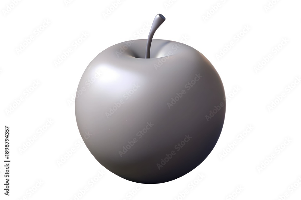 Obraz premium Digitally rendered metallic gray apple with smooth surface and stylized stem, blending organic form with modern design in a sleek, futuristic composition