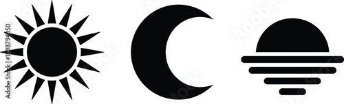 sun moon fog icons cad drawing flat vector illustration, day night weather symbols, minimal black silhouette set, ui icon packsun moon fog icons cad drawing flat ve