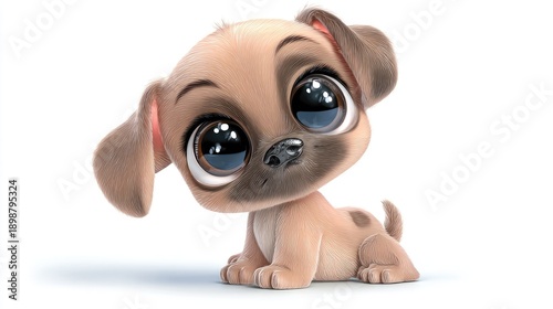 ultra cute baby puppy cartoon character, big shiny eyes, chibi style