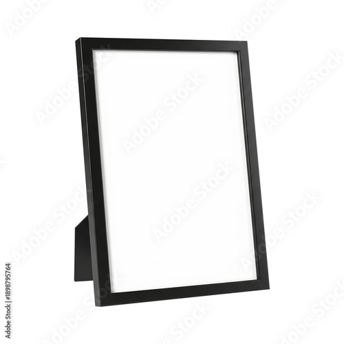A black framed picture on a stand displayed against a white background