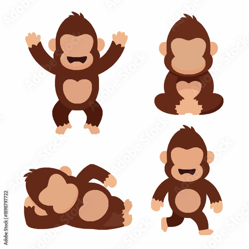 Cute jungle gorilla mascot character pack flat vector illustration