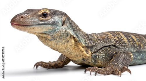 Large lizard, reptile animal, brown scaly skin, wild creature isolated on White Background