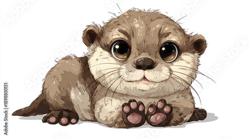adorable baby otter cartoon, small paws
