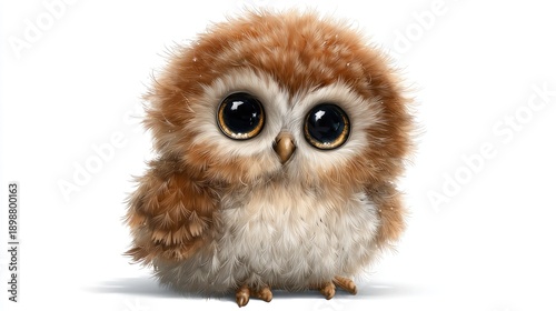 adorable baby owl cartoon character, fluffy feathers